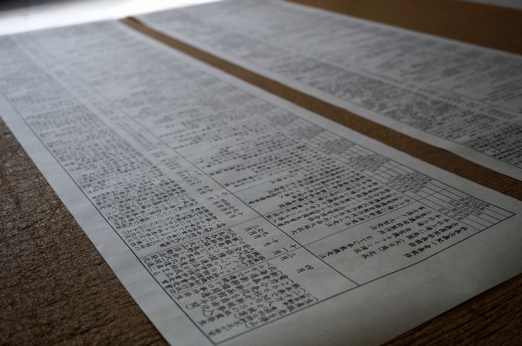 大判和紙に大判プリンターで出力して作製した社史は全長約３Ｍになりました