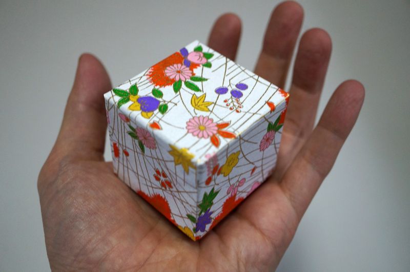 千代紙と民芸氏を使った手のひらサイズの小さな貼り箱はフランスへ納品しました